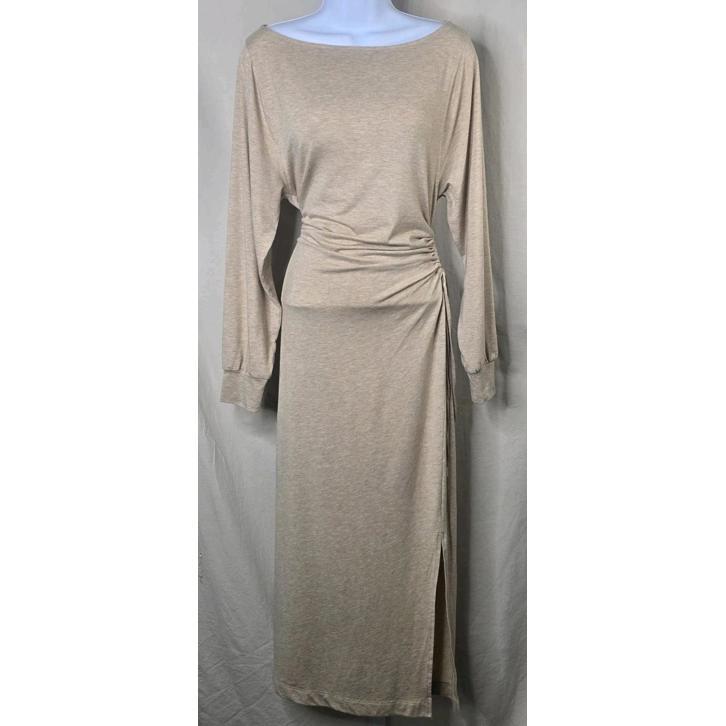 Lou & Grey Brushed Jersey Cinched Maxi Dress Tan Heathered Women’s M